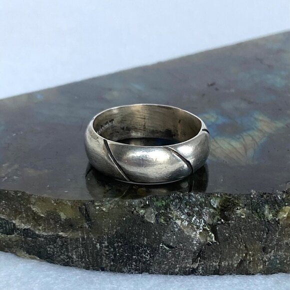 Sterling Silver 925 Mexico Horizontal Textured 6.5MM Rounded Band Ring Sz 7.5 - Picture 16 of 16